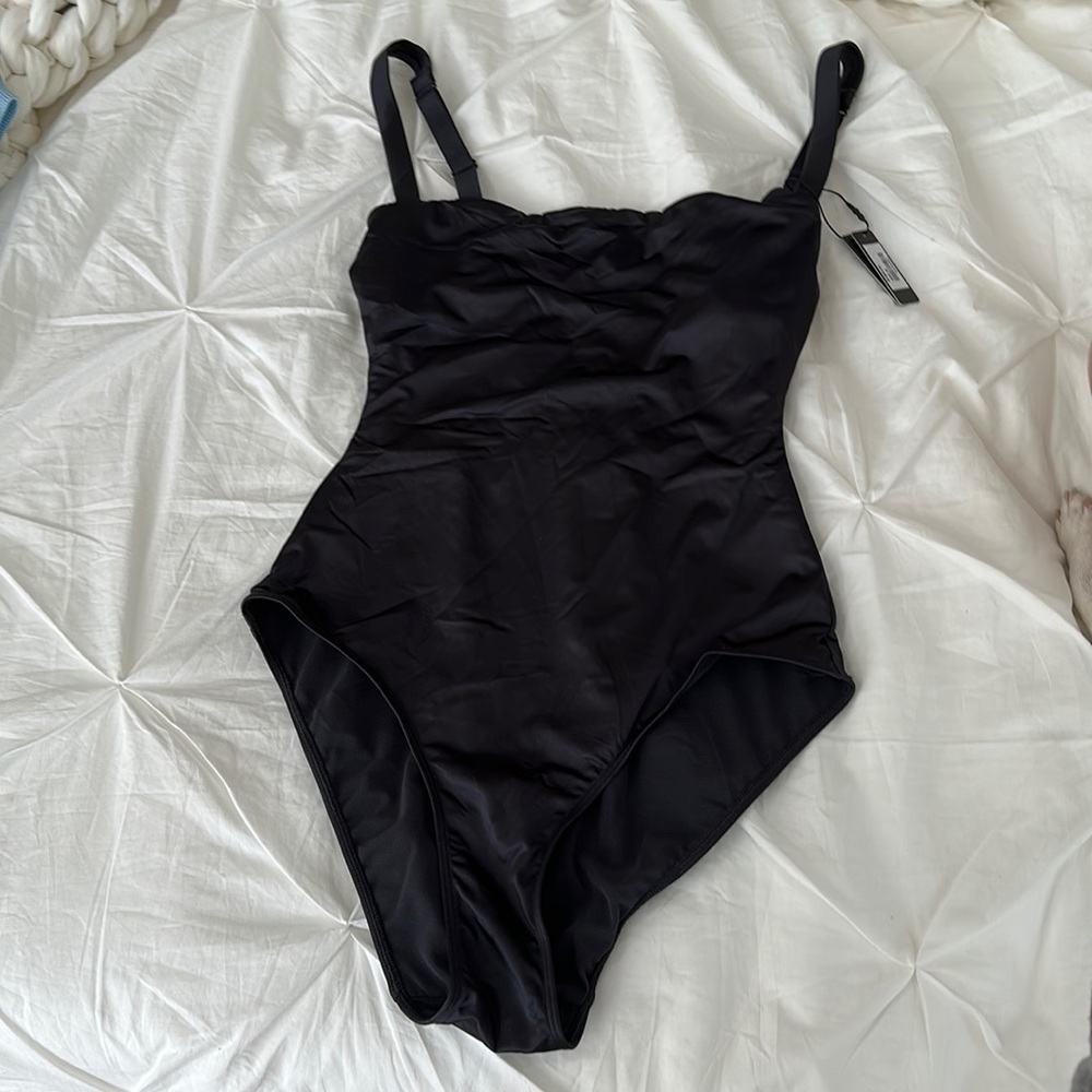 Skims black silk / satin stretch bodysuit